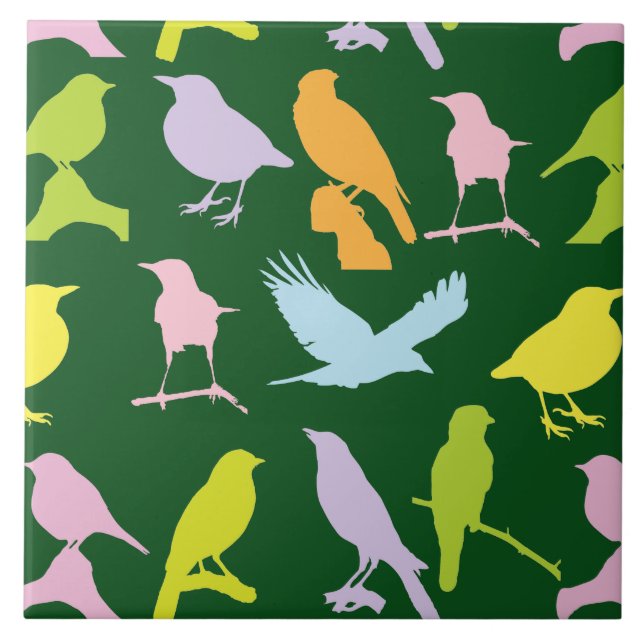 Pastel Colored Variety of Birds Pattern Ceramic Tile (Front)