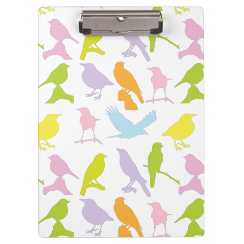 Pastel Colored Variety of Birds Pattern Clipboard