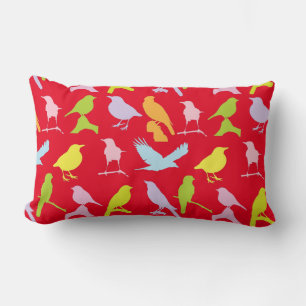 Pastel Colored Variety of Birds Pattern Lumbar Pillow