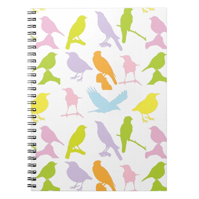 Pastel Colored Variety of Birds Pattern Notebook (Front)