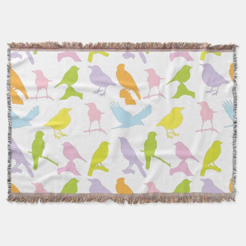 Pastel Colored Variety of Birds Pattern Throw Blanket