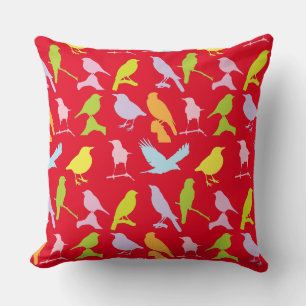 Pastel Colored Variety of Birds Pattern Throw Pillow