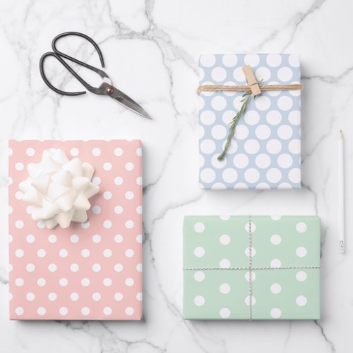 Pastel Colored White Polka Dot Wrapping Paper Sheets