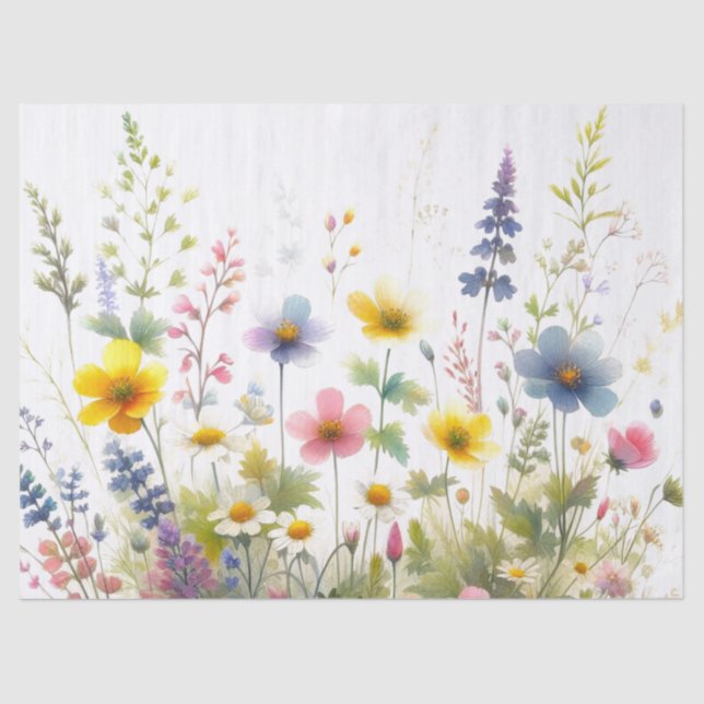 Pastel Colored Wildflowers Decoupage  Tissue Paper (Front)