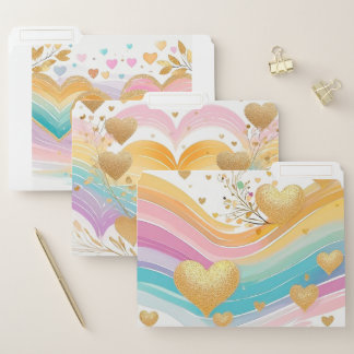 PASTEL COLORED WITH GOLD SHINY LOVE HEARTS FILE FOLDER