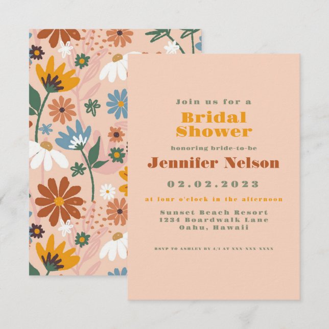Pastel Colorful 70s Bridal Shower Invitation (Front/Back)