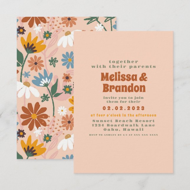 Pastel Colorful 70s Wedding Invitation (Front/Back)