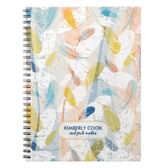 Pastel Colorful Abstract Feathers Pattern Notebook (Front)