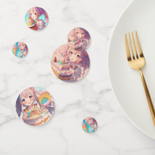 Pastel Colorful Anime Girl Birthday Confetti