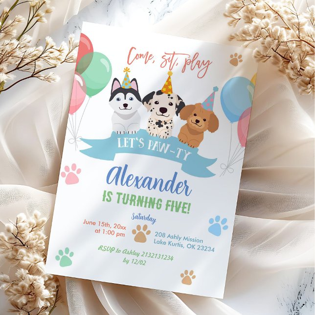 Pastel colorful birthday let's pawty dog invitation (Creator Uploaded)