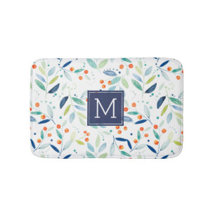Pastel Colorful Botanical Watercolors Illustration Bath Mat