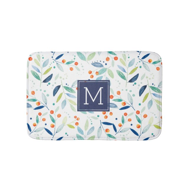 Pastel Colorful Botanical Watercolors Illustration Bath Mat (Front)