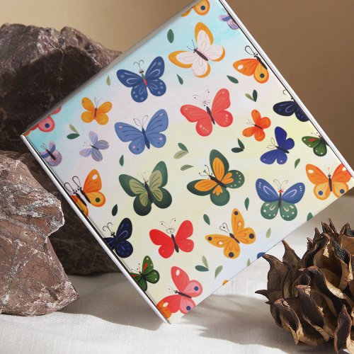 Pastel Colorful Butterfly Watercolor Background Wrapping Paper