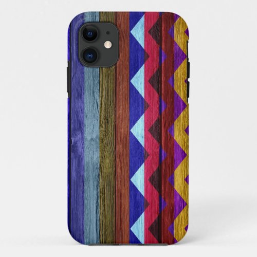 Pastel Colorful Chevron Stripe Wood iPhone 11 Case