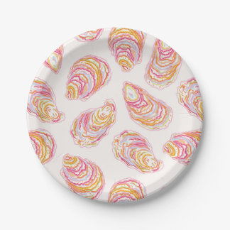 Pastel Colorful Coastal Oyster Shells Paper Plates