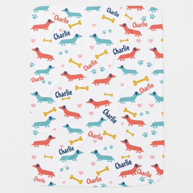 Pastel Colorful Dachshund Dog Baby Blanket (Front)