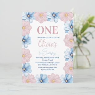Pastel Colorful Daisy Flowers 1st Birthday Invitation