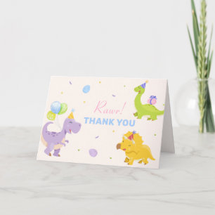 Pastel Colorful Dinosaur Balloon Party Baby Shower Thank You Card