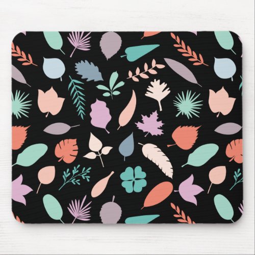 Pastel Colorful Fall Leaves Pattern  Mouse Pad