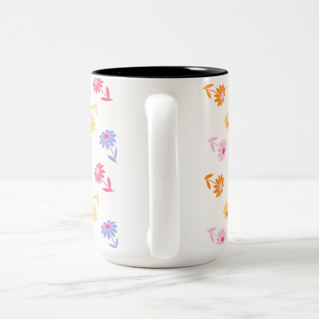 Pastel Colorful Flowers Seamless Pattern Two-Tone Coffee Mug (Handle)