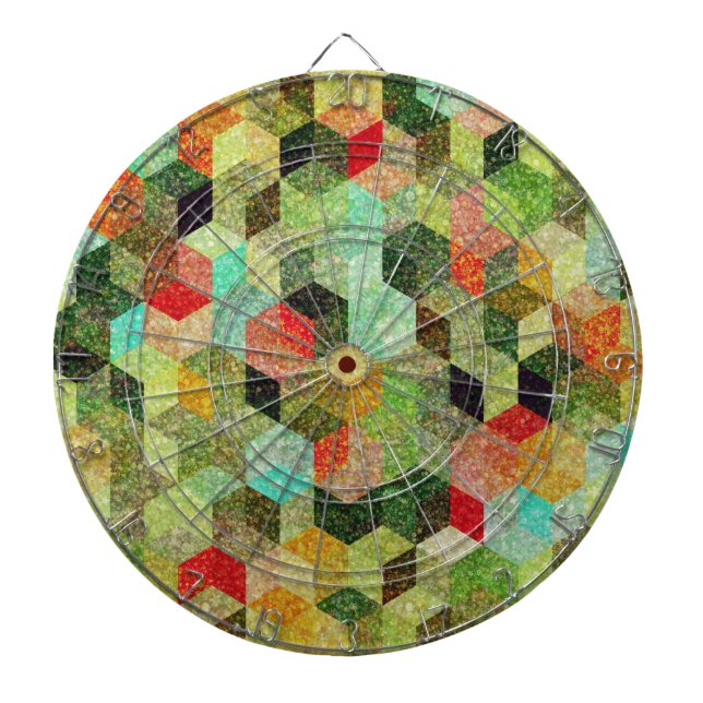 Pastel Colorful Geometric Cubes Pattern Dartboard (Front)