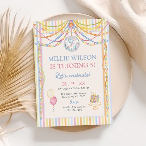 Pastel Colorful Girl Birthday Party Invitation