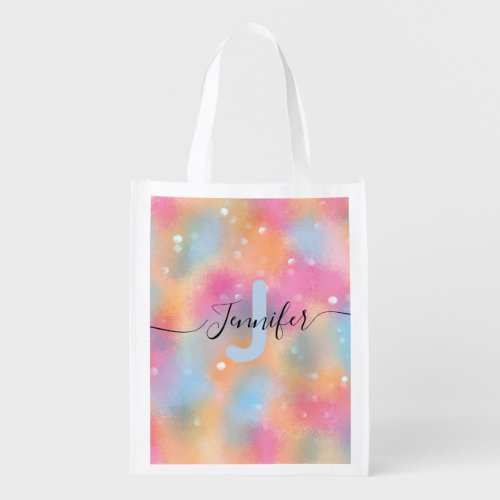 Pastel Colorful Girly Trendy Modern Chic Fancy Grocery Bag
