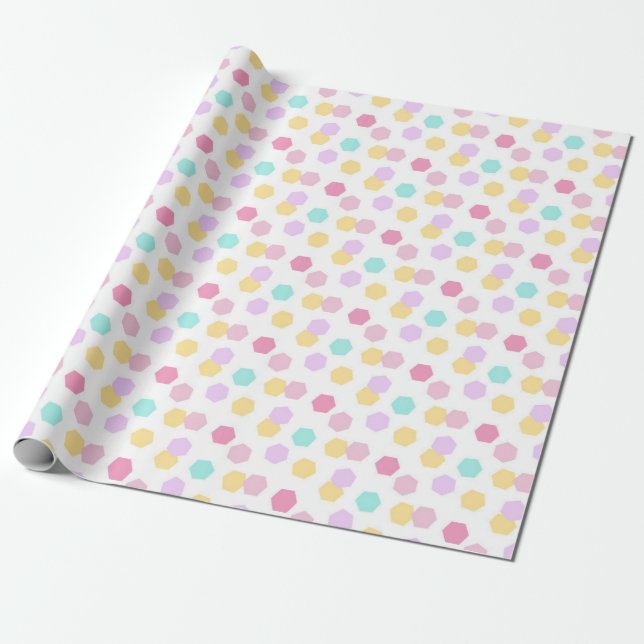 Pastel Colorful Hexagon Rainbow Wrapping Paper (Unrolled)
