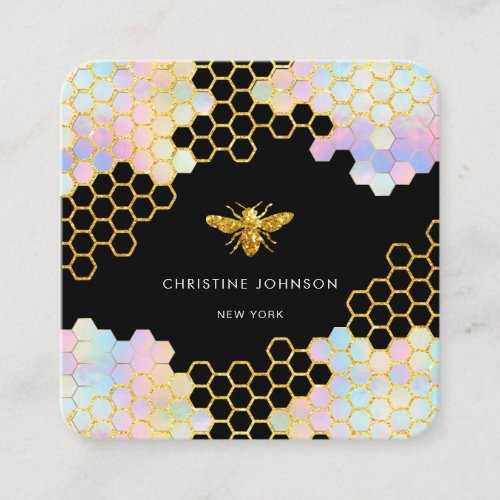 pastel colorful hexagons bee logo square business card