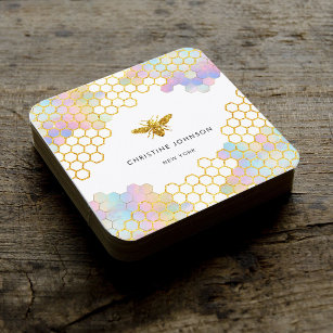 pastel colorful hexagons bee square business card