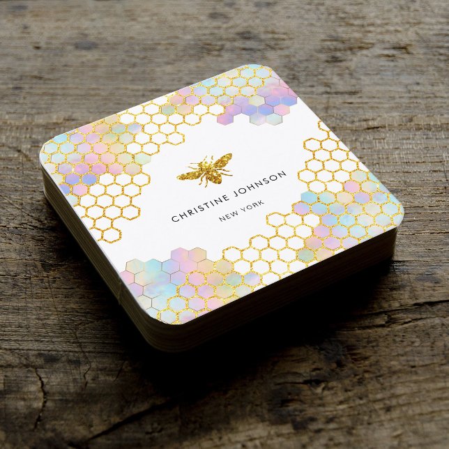 pastel colorful hexagons bee square business card (Creator Uploaded)