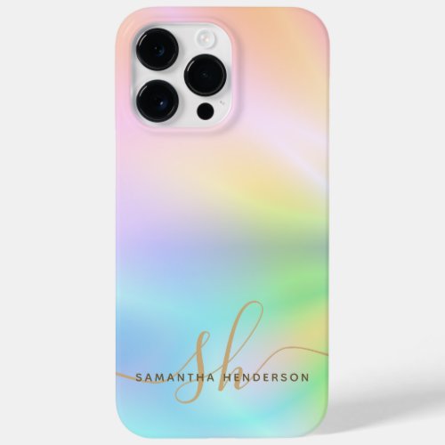 Pastel Colorful Iridescent Holographic Monogrammed Case_Mate iPhone 14 Pro Max Case