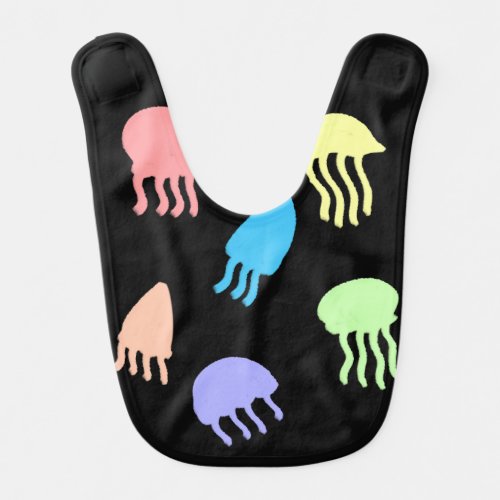 Pastel Colorful Jellyfish Silhouette Burst Ocean Baby Bib