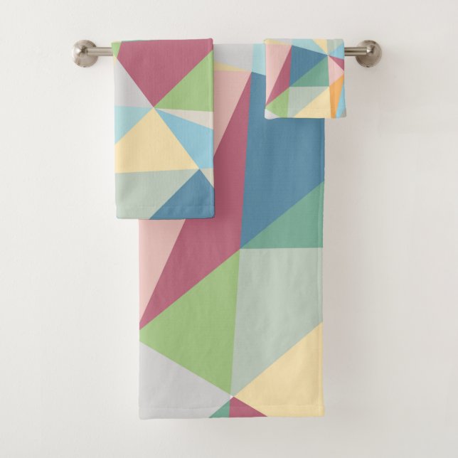 Pastel Colorful Modern Abstract Geometric Pattern Bath Towel Set (Insitu)
