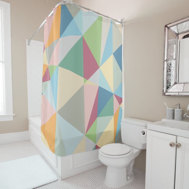Pastel Colorful Modern Abstract Geometric Pattern Shower Curtain (In Situ)