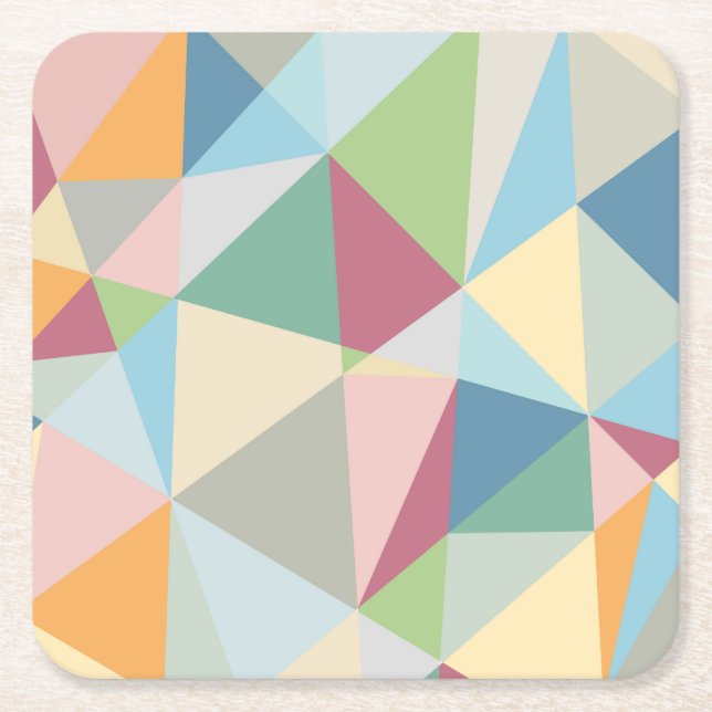 Pastel Colorful Modern Abstract Geometric Pattern Square Paper Coaster (Front)