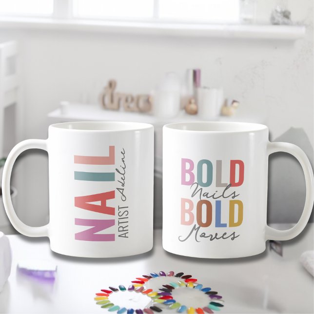 Pastel Colorful Nail Artist Name Motivation Quote Coffee Mug (Creator Uploaded)