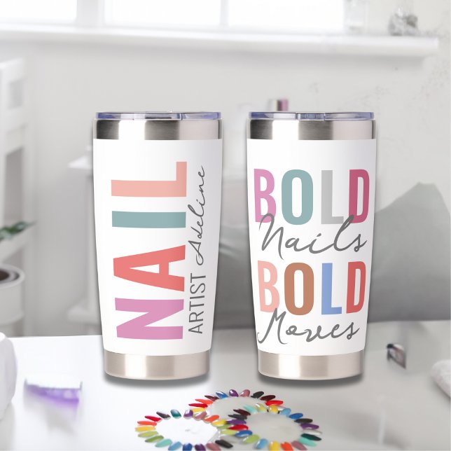 Pastel Colorful Nail Artist Name Motivation Quote Insulated Tumbler (Creator Uploaded)