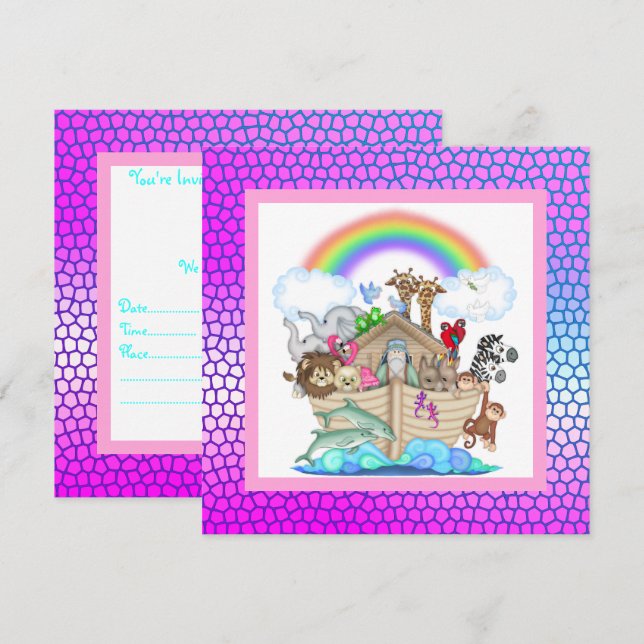 Pastel colorful NOAHS ARK PARTY INVITATION (Front/Back)