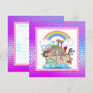 Pastel colorful NOAHS ARK PARTY INVITATION