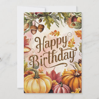 Pastel Colorful Pumpkin Autumn Fall Happy Birthday Card