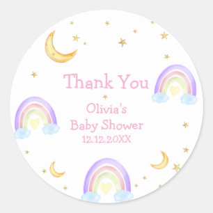 Pastel Colorful Rainbow Moon Star Baby Shower Classic Round Sticker