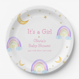 Pastel Colorful Rainbow Moon Star Baby Shower Paper Plates