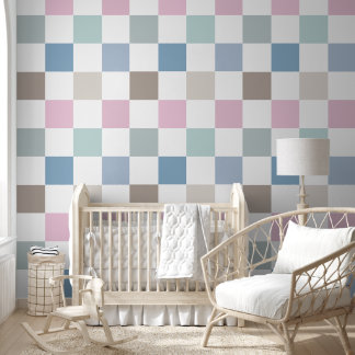 Pastel Colorful Retro Checkerboard Pattern Wallpaper