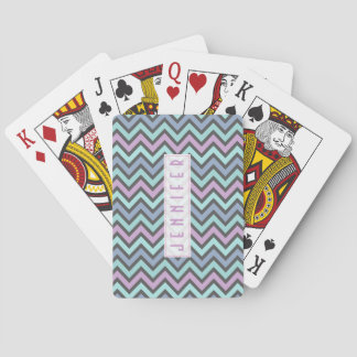 Pastel Colorful Retro Chevron Pattern -Monogram Poker Cards