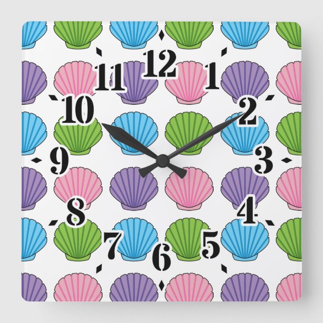 Pastel Colorful Seashell Pack Square Wall Clock (Front)