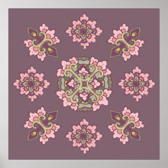 Pastel Colorful Tracery Ornament Pattern Poster (Front)