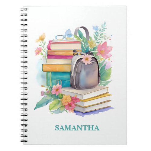 Pastel Colorful Watercolor Books Backpack Flowers