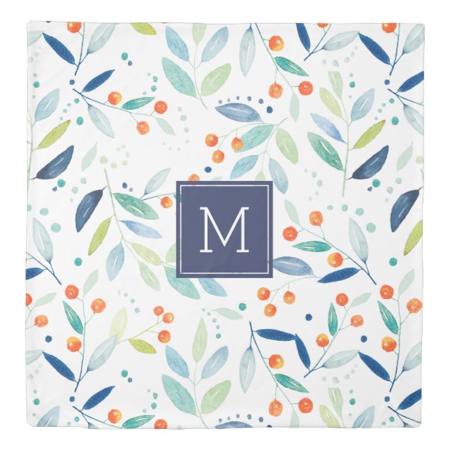 Pastel Colorful Watercolor Botanical Pattern Duvet Cover (Front)
