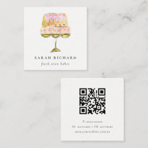 Pastel Colorful Watercolor Cake Bakery QR Code Square Business Card